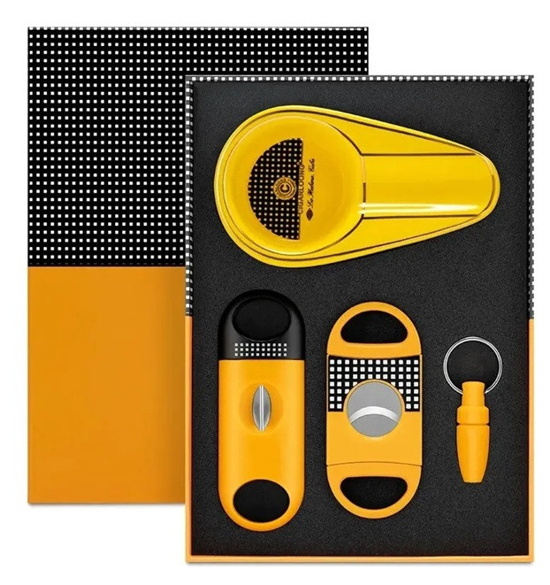 Kit Presente Cohiba Para Charuto Cinzeiro Furador Cortador Reto